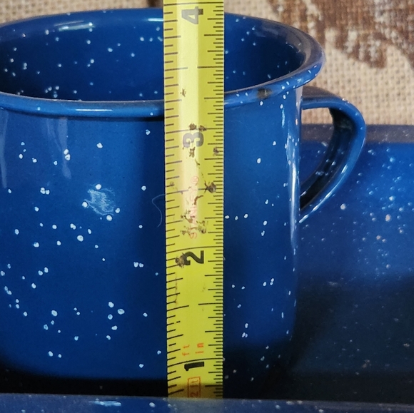 Vintage Blue Enamelware Small Baking Pan and Cup Camping - Picture 7 of 9